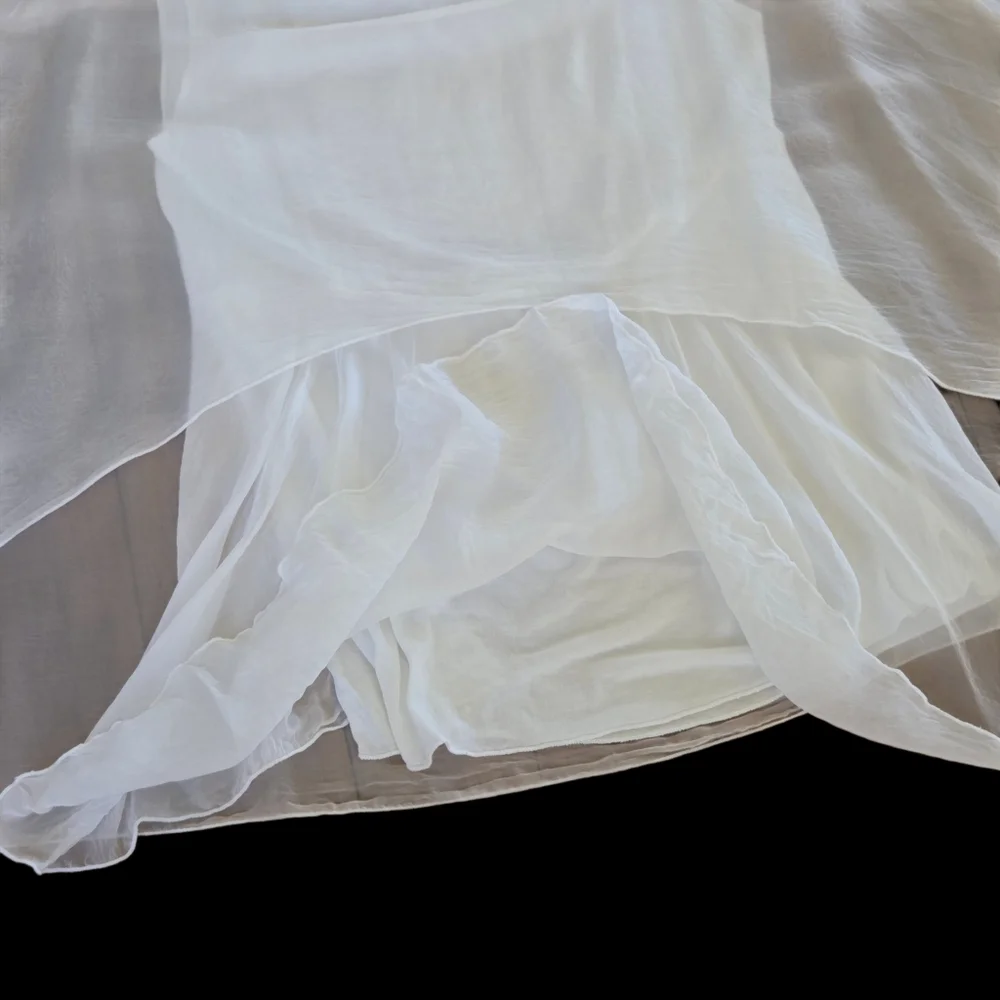 Cobblestone Made in Italy Silk Blouse Top Ethereal Layered Tunic White S - Picture 7 of 16